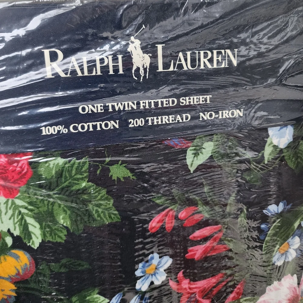 New Rare Ralph Lauren Isadora Black Floral Twin 2PC Sheet Set